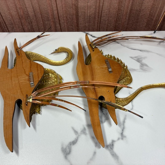 vintage mid-century modern metal and wood wall hanging